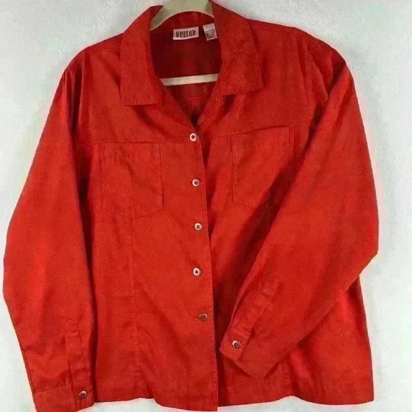 Chicos Design Women’s Shirt/Jacket Orange/Red Long Sleeve Size 2 (L/12) - Picture 1 of 5